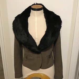 Guess Jeans Vintage Plaid Blazer Faux Fur Collar Size L